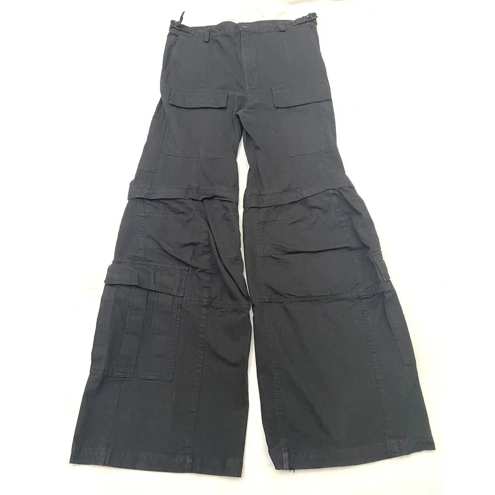 Balenciaga Flared Cargo Pants Unisex Large Black 34x34 Ripstop Convertible